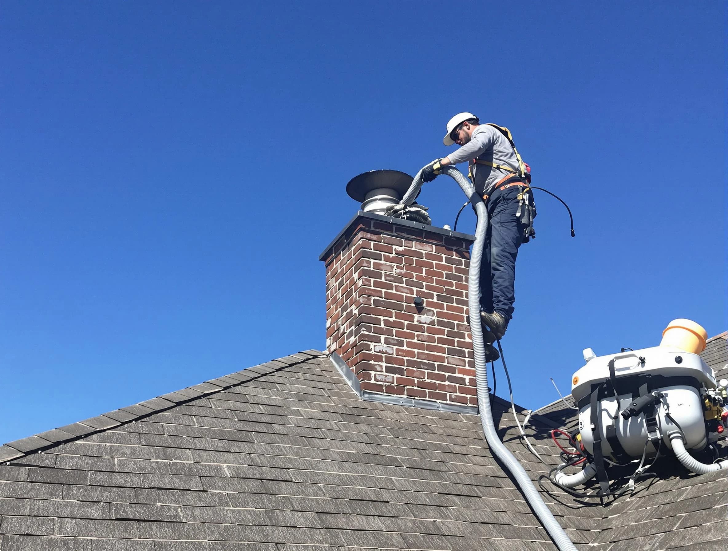 Dedicated Bergenfield Chimney Sweep team member cleaning a chimney in Bergenfield, NJ