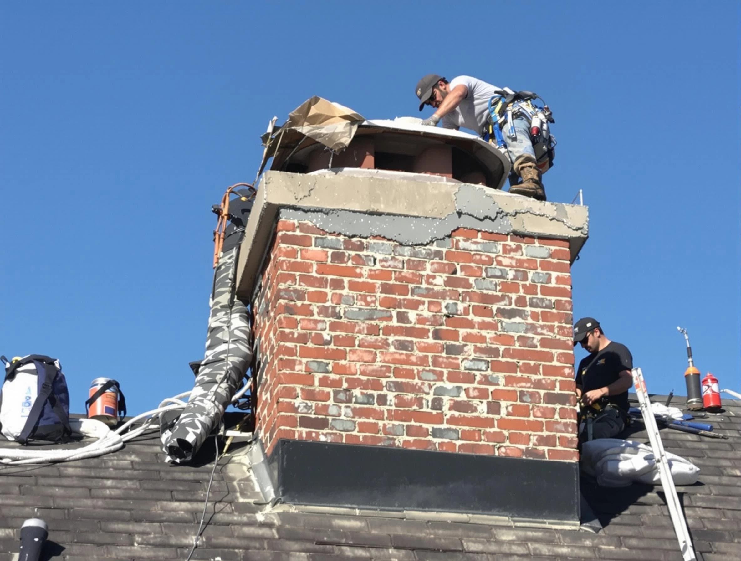 Bergenfield Chimney Sweep installing a custom chimney crown in Bergenfield, NJ