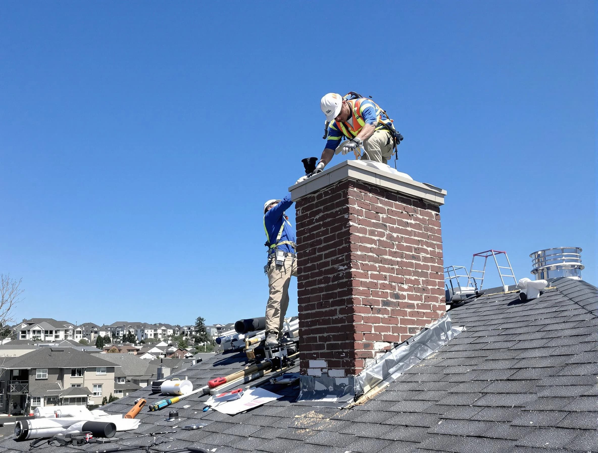 Bergenfield Chimney Sweep repairing a chimney crown in Bergenfield, NJ