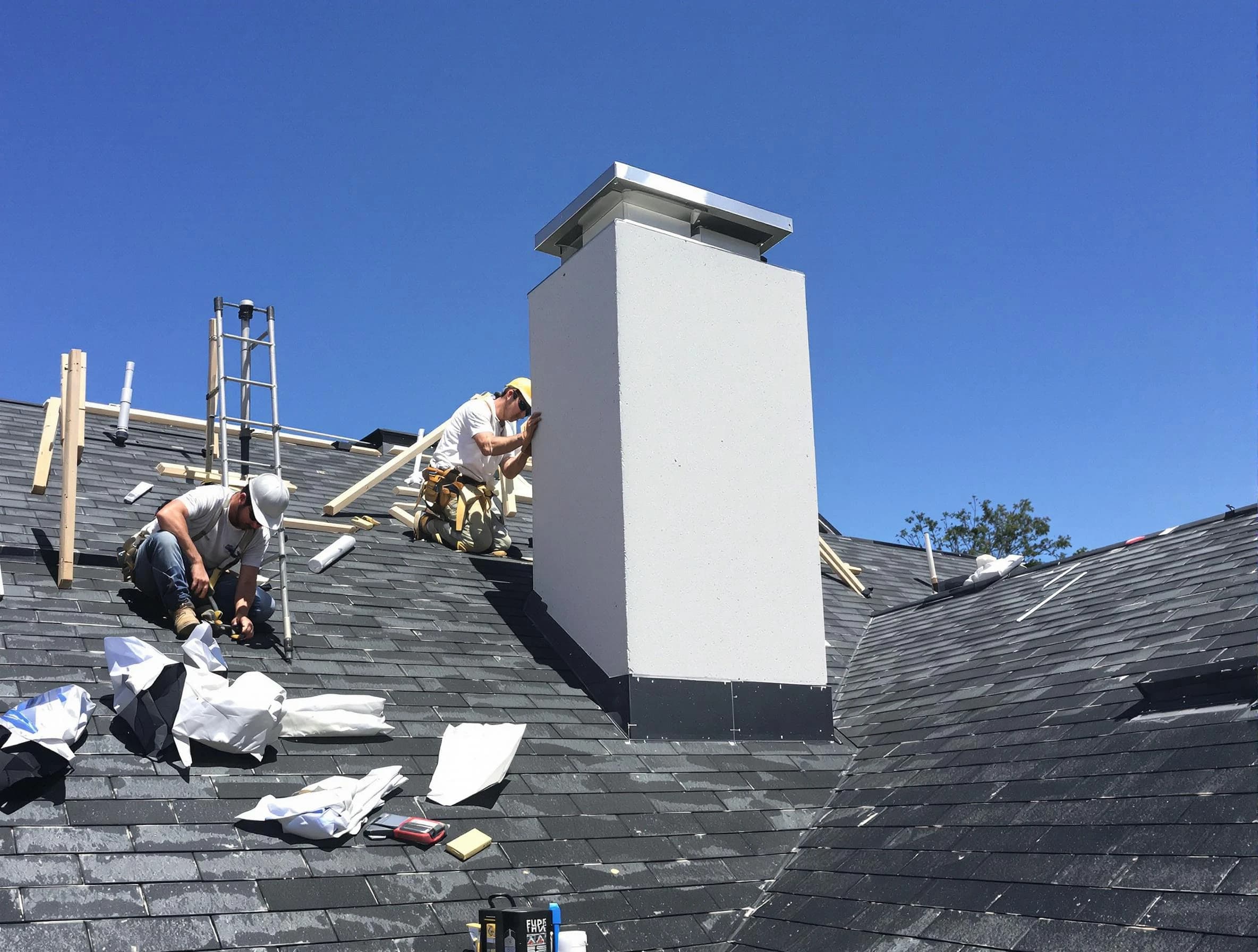 Bergenfield Chimney Sweep crew installing a new chimney in Bergenfield, NJ