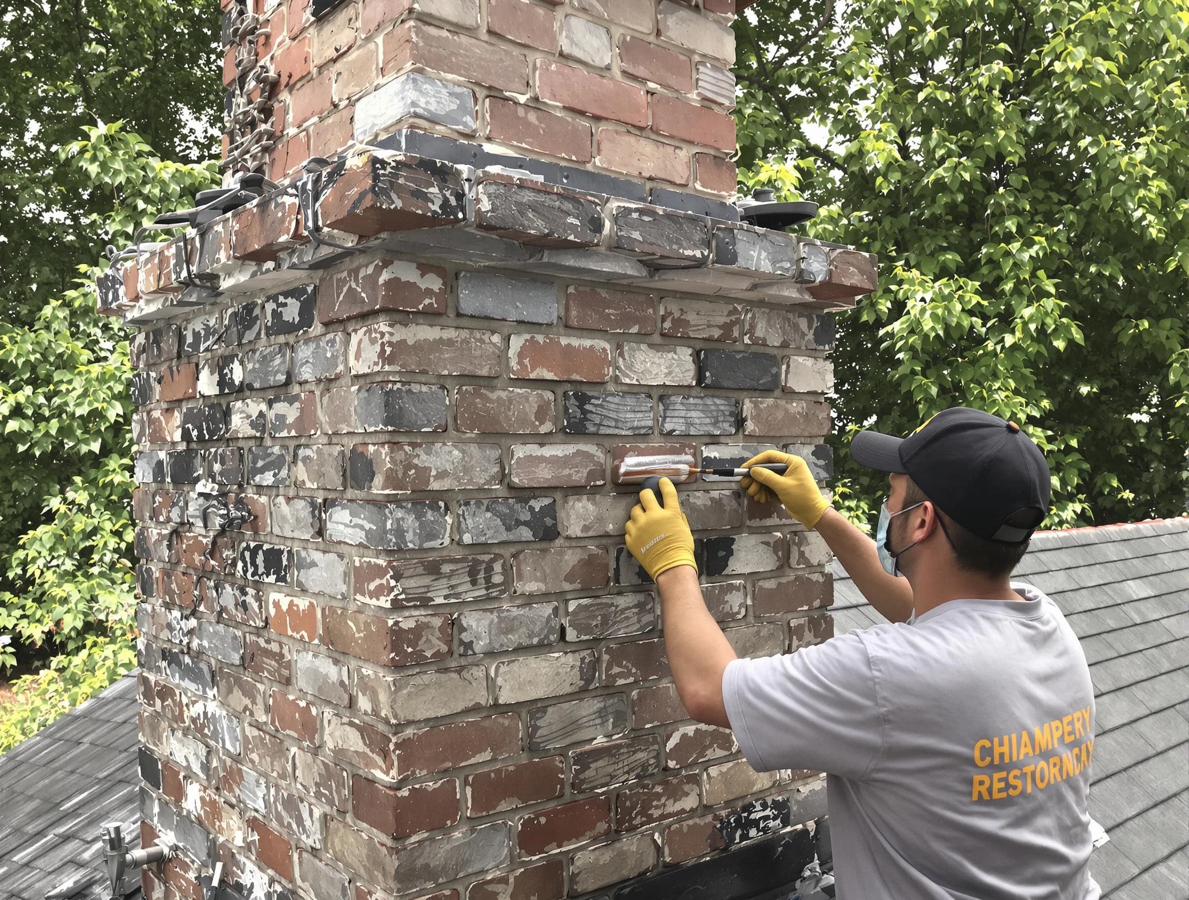 In-progress chimney restoration by Bergenfield Chimney Sweep in Bergenfield, NJ