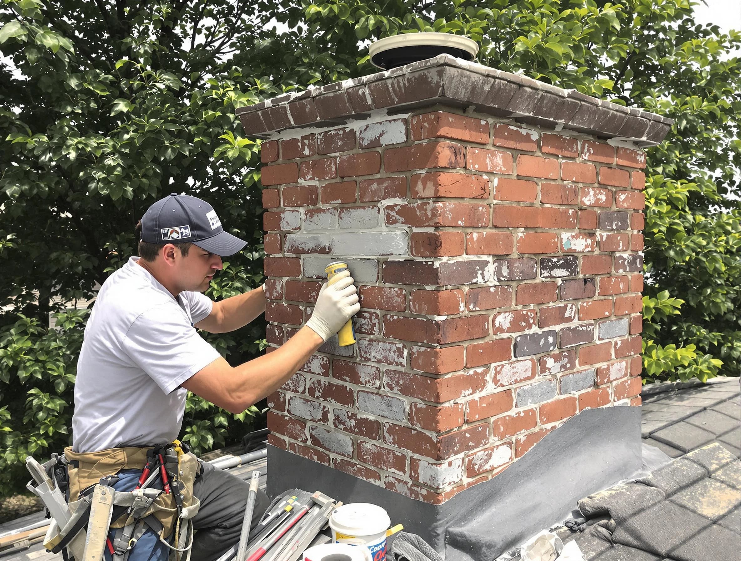 Bergenfield Chimney Sweep restoring an aging chimney in Bergenfield, NJ
