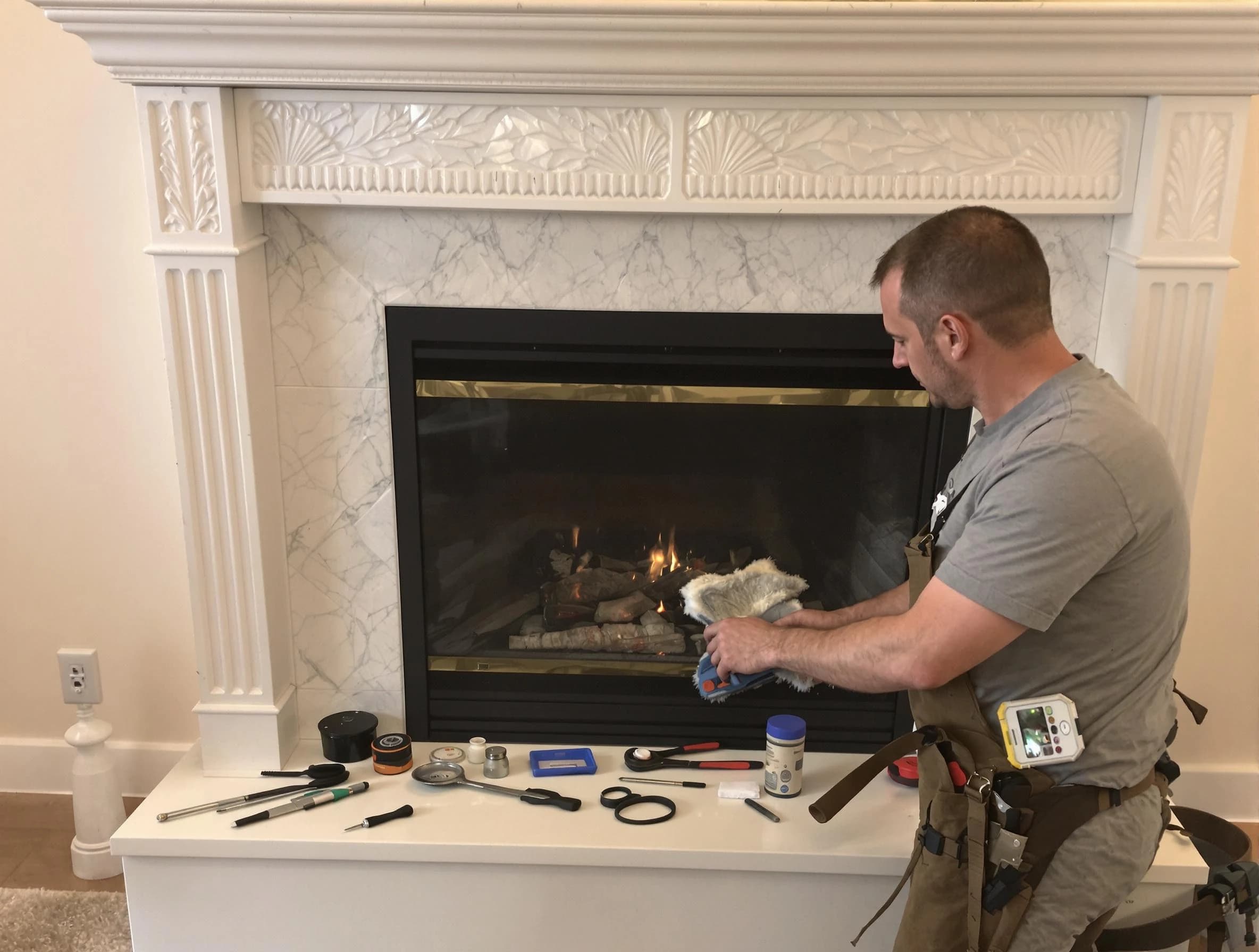 Bergenfield Chimney Sweep performing fireplace maintenance in Bergenfield, NJ